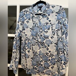 Floral Blue and White Button-Up Shirt